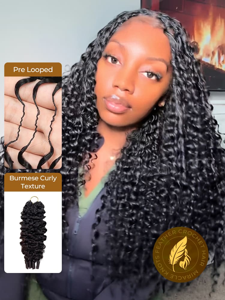 Flash Sale-Burmese Curly Feather Crochet Human Hair Extension