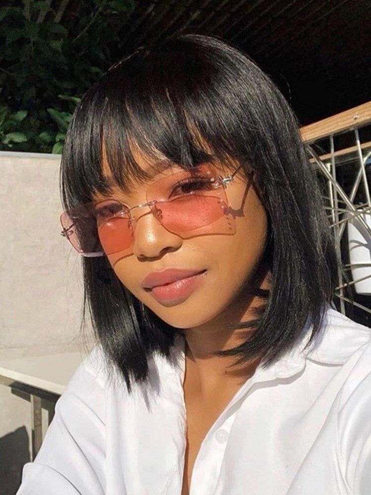 Straight Hair Human Hair Bob Wig With Bangs