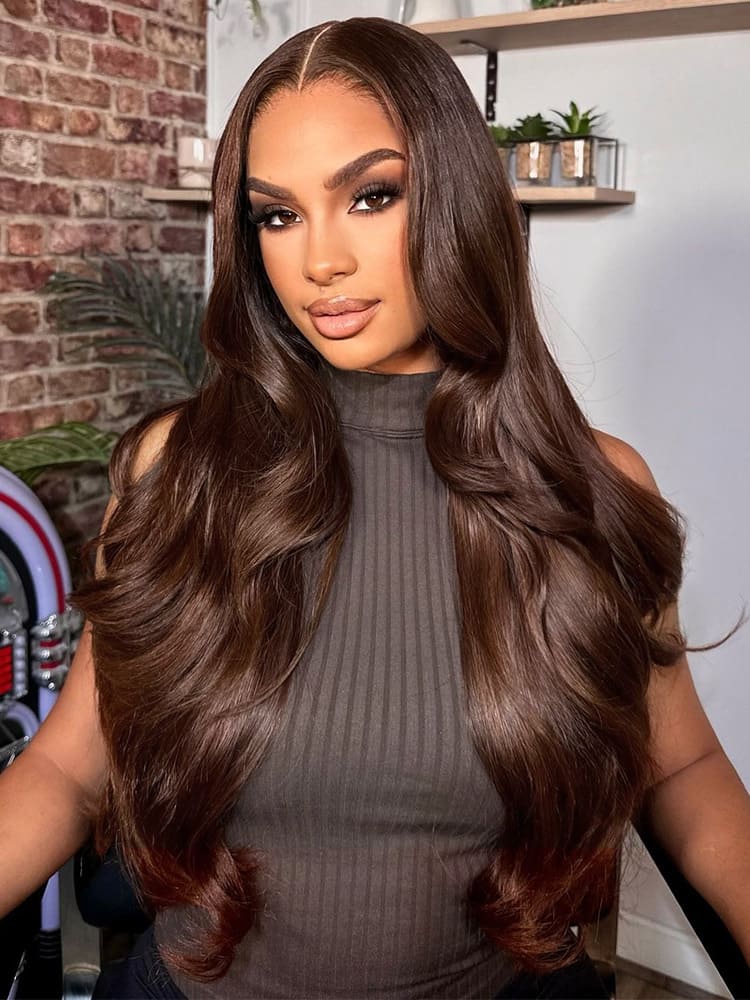 dark brown body wave wig