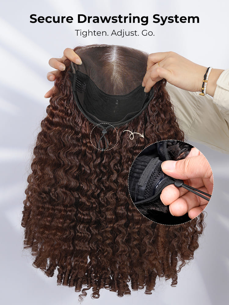 burmese curly lace closure wig with drawstring