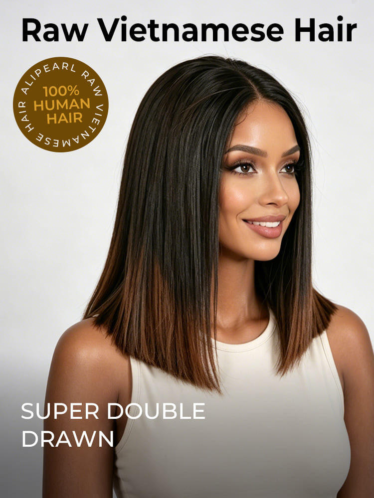 Raw Vietnamese Double Drawn Hair Ombre Bob 5x5 HD Lace Wig 250 Density