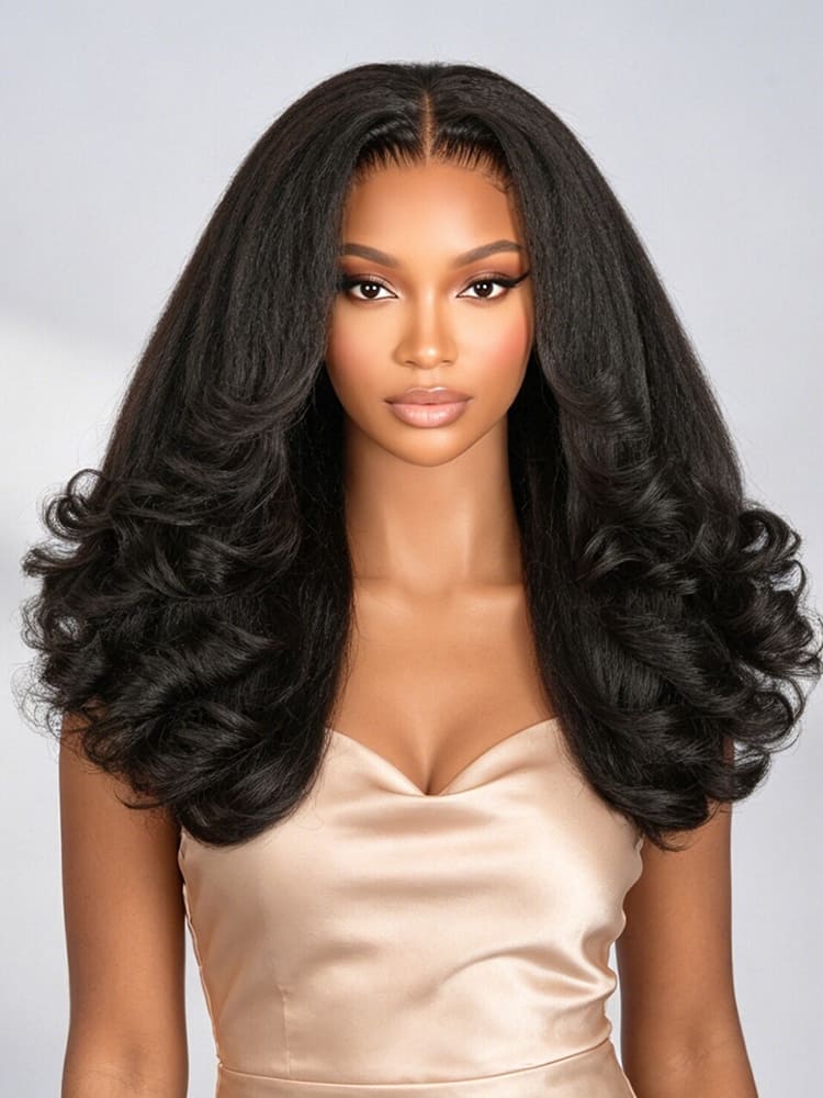 Glueless Yaki Straight Drawstring 360 Lace Wig With Curly Ends