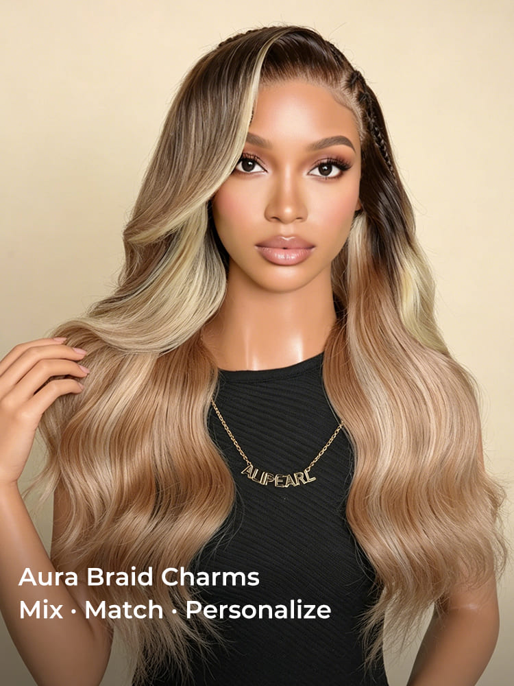 Pre Braided Brunette Blonde Highlights Loose Body 13x6 Lace Front Wig