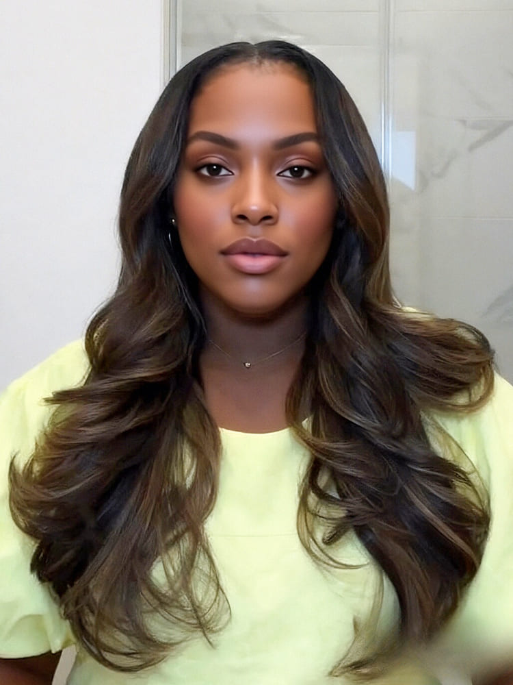 Ribbon Highlight Body Wave Glueless Lace Front Wig With Layers