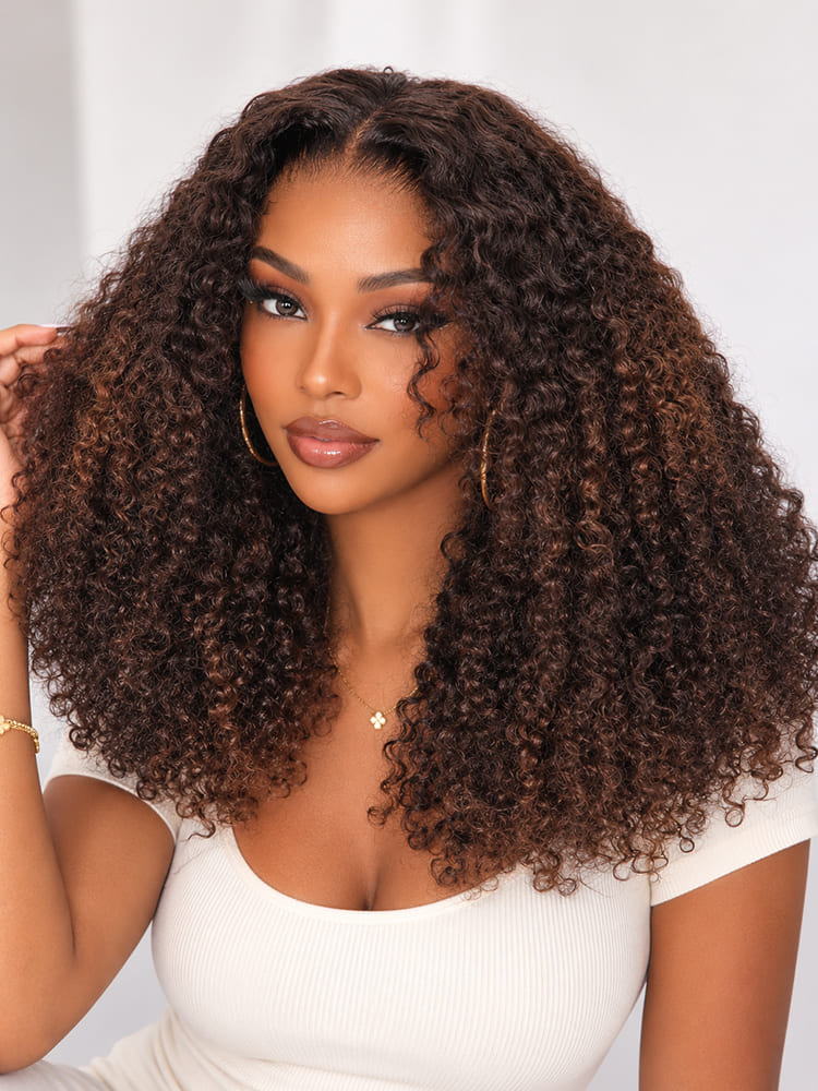 Brown Pixie Curly Hair 6x8 Glueless Lace Closure Wig 250 Density