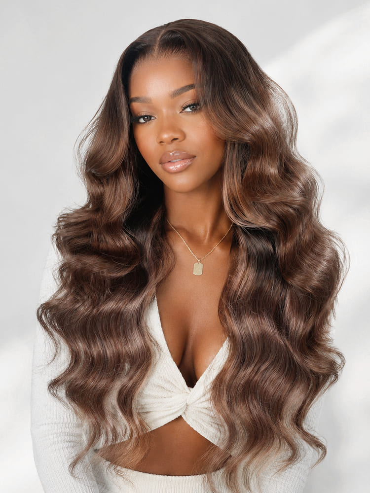 Taupe Brown Body Wave 6x8 Lace Front Wig Human Hair Full Density