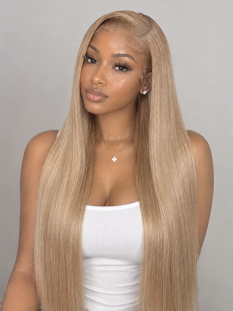 Golden Blonde Straight 5x5 Lace Closure Glueless Wig Side Part Look