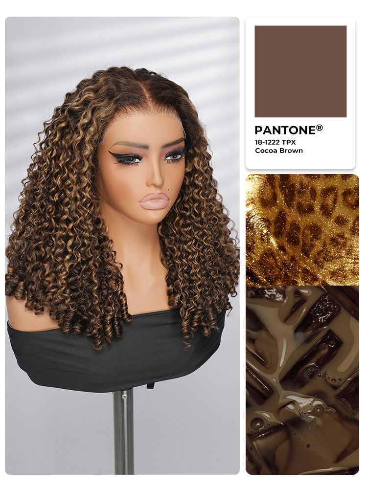 4/27 Highlight Burmese Curly 5x7 Glueless Lace Front Wig 250% Density