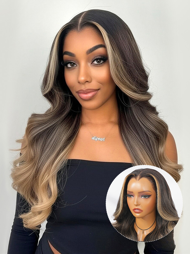 M Hairline Skunk Stripe 250 Density Body Wave 13×6 Lace Front Wig