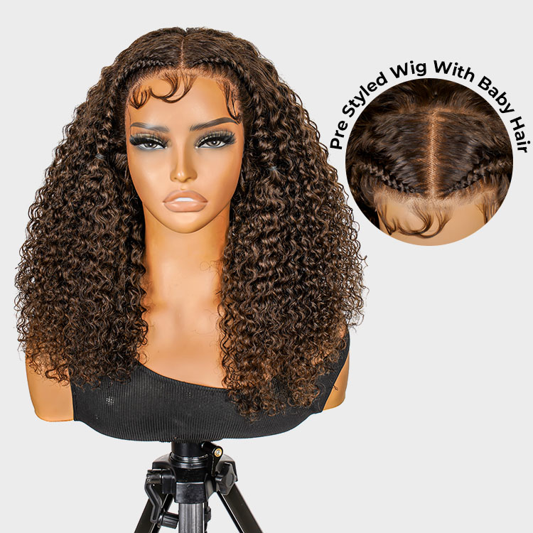 dark brown curly lace wig