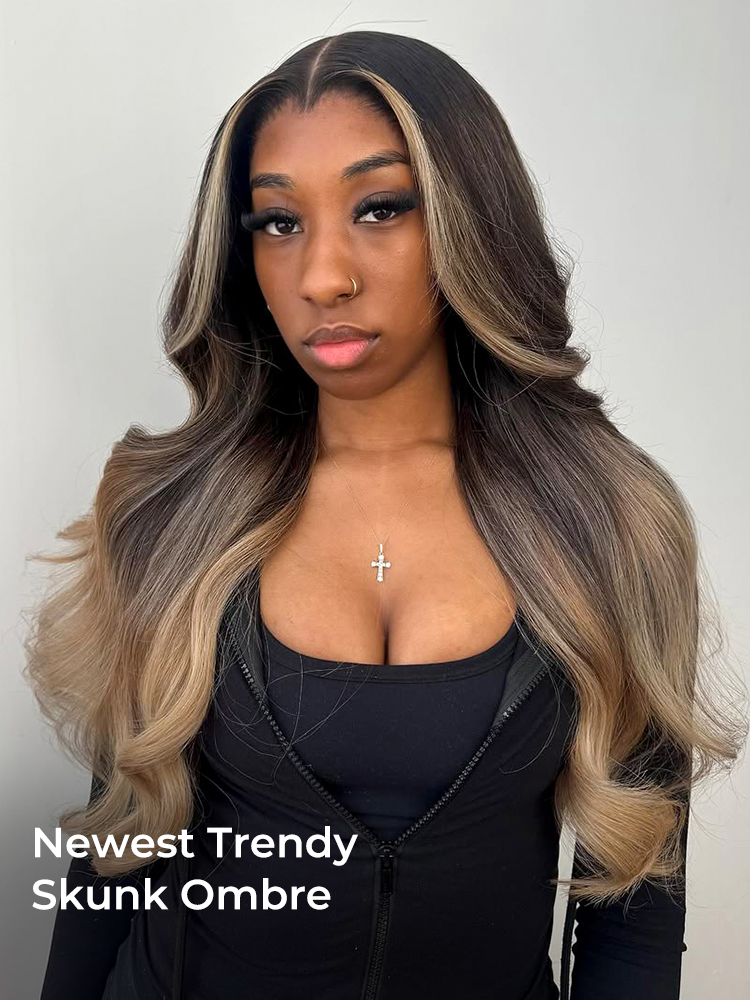 Skunk Stripe Body Wave Wigs
