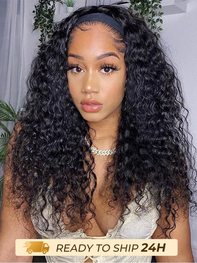 Flash Sale-Headband Wig Human Hair Short Curly Hair Wigs