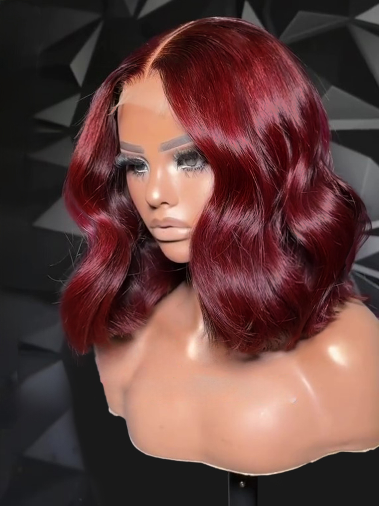 99j burgundy short wavy bob wig