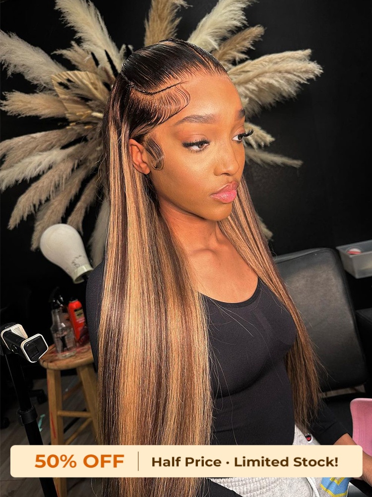 brown highlight braided straight wig