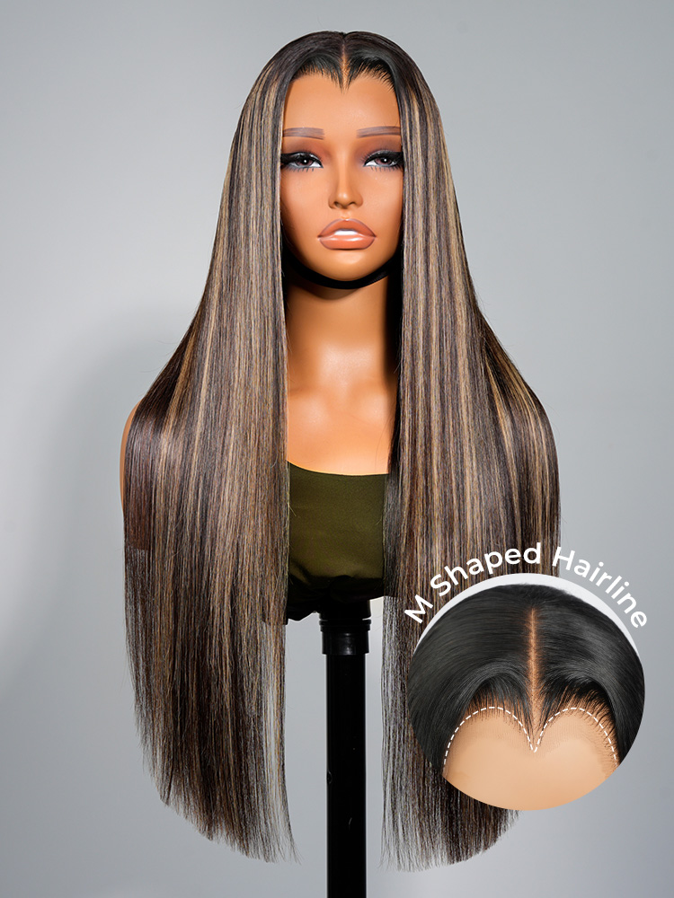 M Shaped Hairline Straight HD Lace Wig With Highlights 250 Density