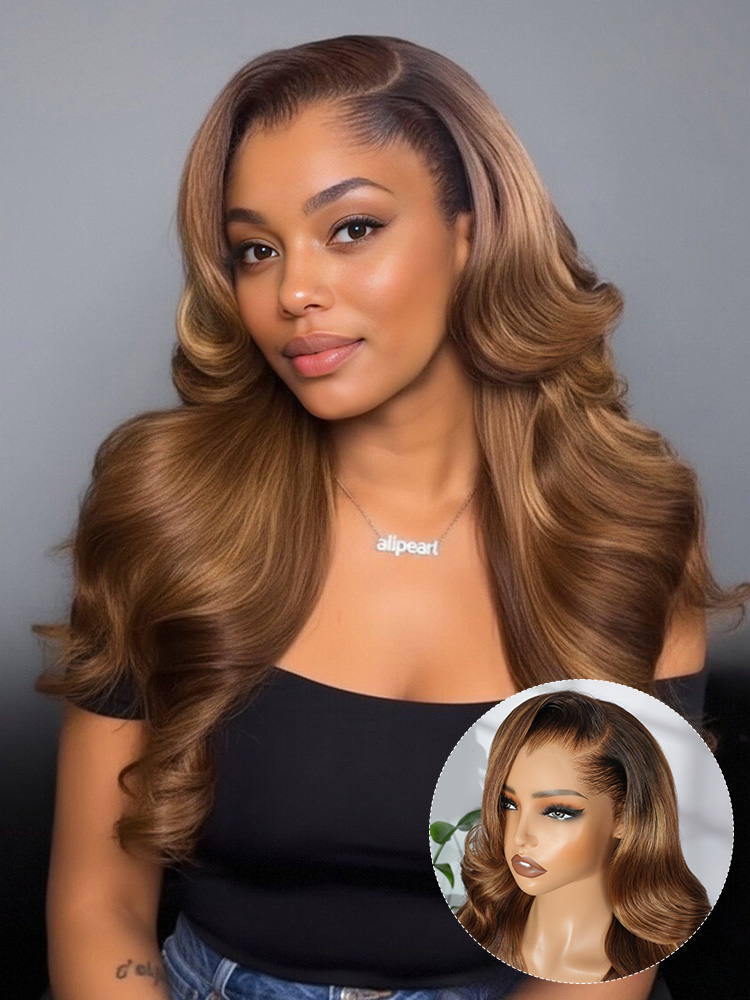 Ombre Brown Loose Body Wave 13x6 Transparent Lace Front Wig With Lagos Hairline 