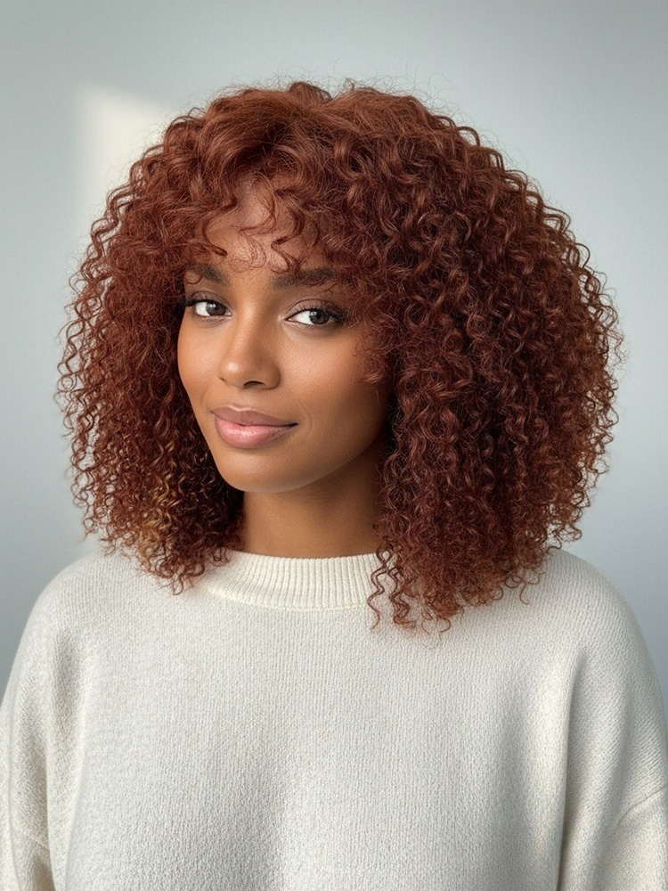 Reddish Brown Short Curly Wig With Bang