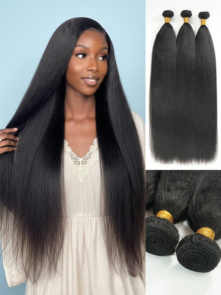 Light Yaki Straight Human Hair Bundles 1 or 3 Pcs Premium Weft