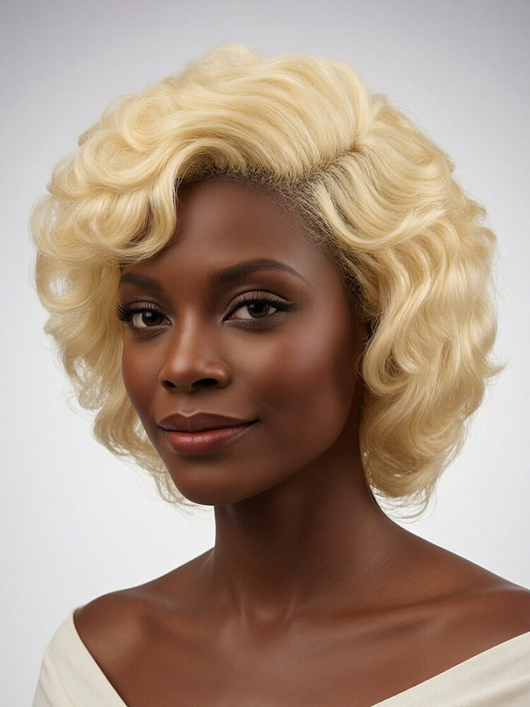 Blonde Curly Pixie Cut 13x4 Lace Front Glueless Wig With Drawstring