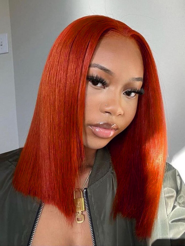 Light Ginger Straight Bob Wig 4x4 Lace Closure Wig With Drawstring