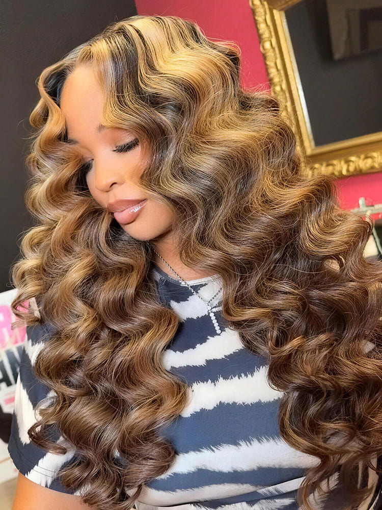 Brown Balayage Loose Deep Wave Glueless 6x8 Lace Front Wig
