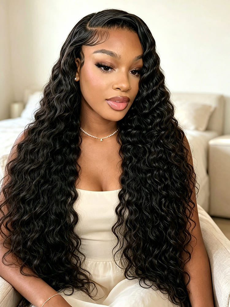 Side Part Deep Wave 6x8 HD Lace Closure Wig 250 Density