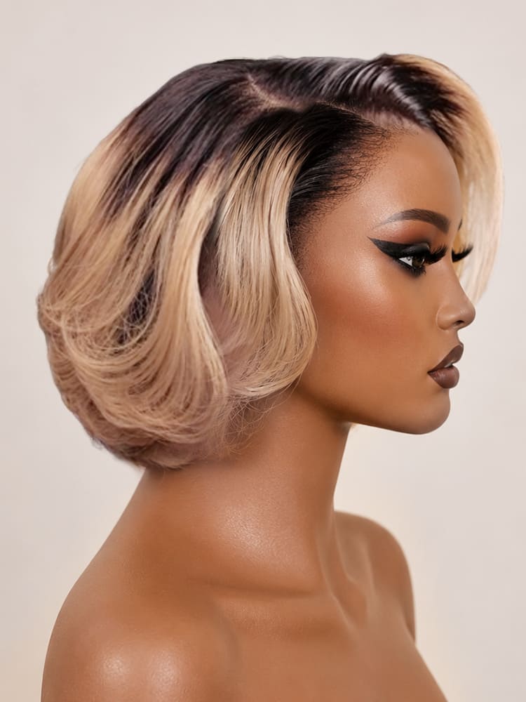 1B/27 Honey Blonde Straight 13x4 Frontal Bob Wigs With Dark Roots