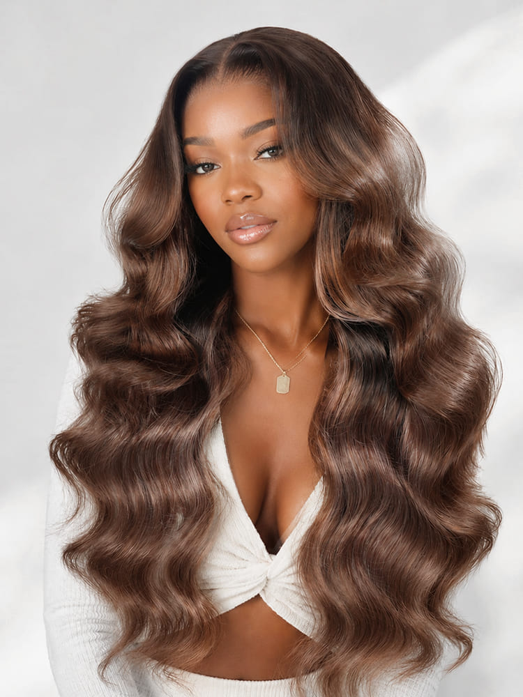 Taupe Brown Body Wave 6x8 Lace Front Wig Human Hair Full Density