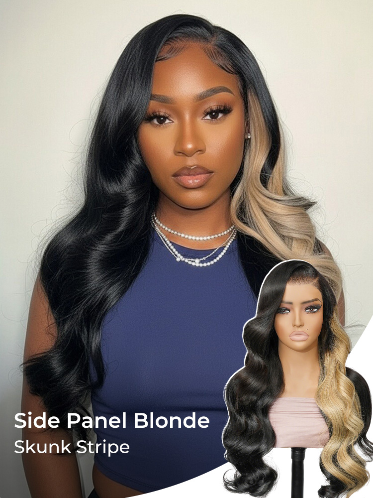 skunk stripe body wave wig