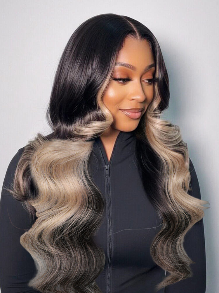 blonde with black highlight wigs human hair