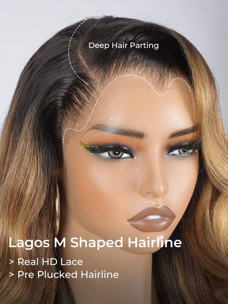 Lagos Hairline Highlight Brown Body Wave 13x6 HD Lace Front Wig