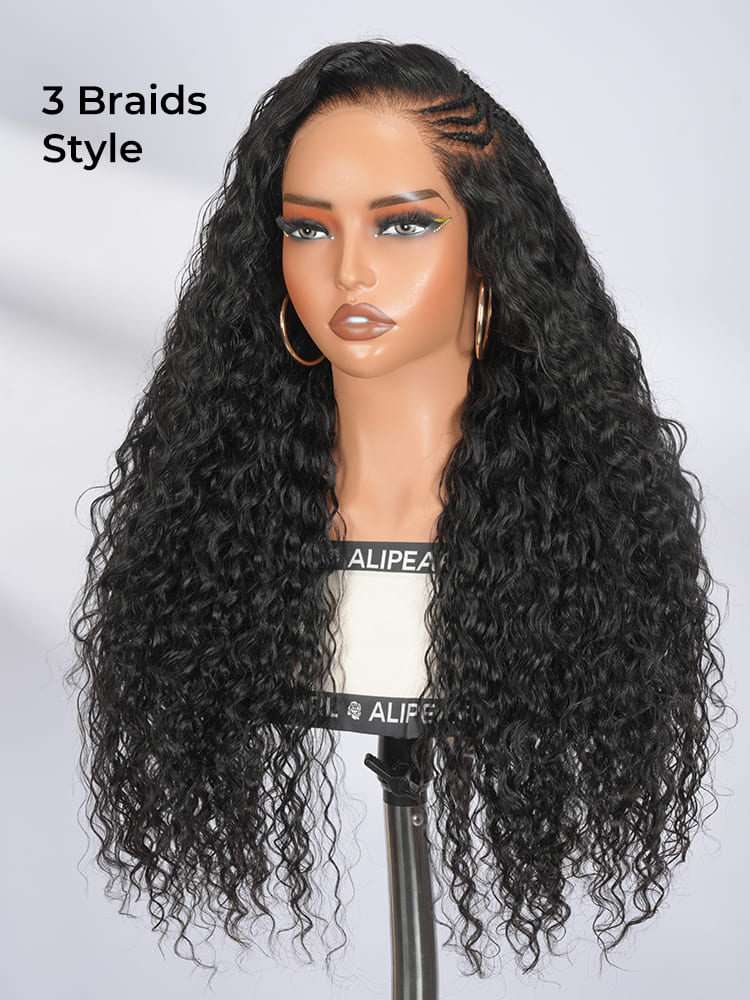 pre styled water wave wig with 3 braids