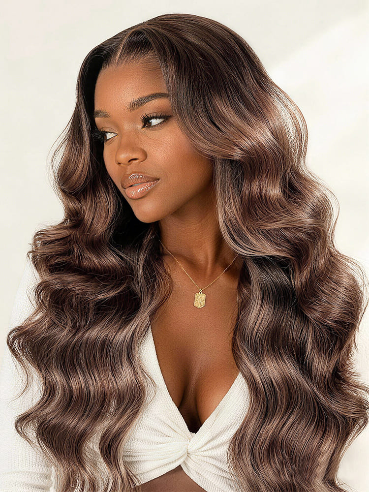 highlight brown body wave lace front wig