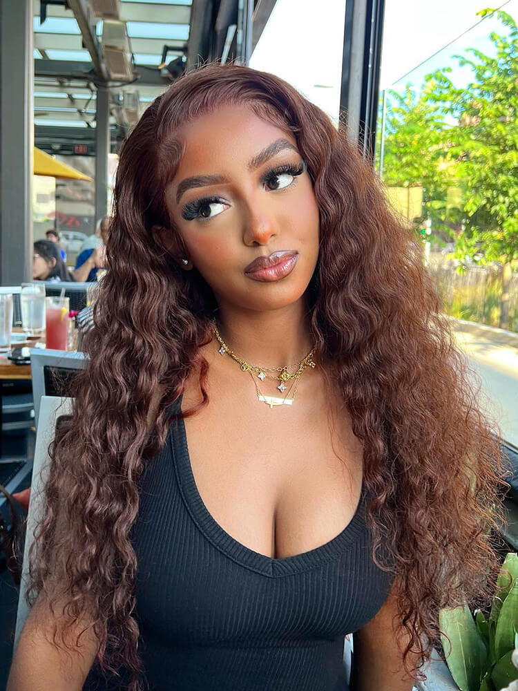 Dark Brown Deep Curly Wigs