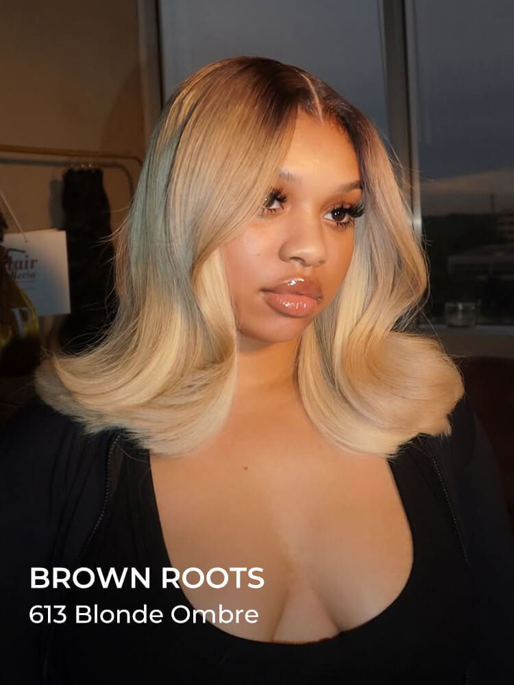 Brown Roots Blonde Ombre Bob Wig