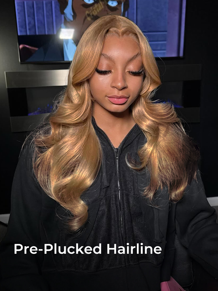 Honey Blonde Body Wave Wig With Pre-Plucked Hairline