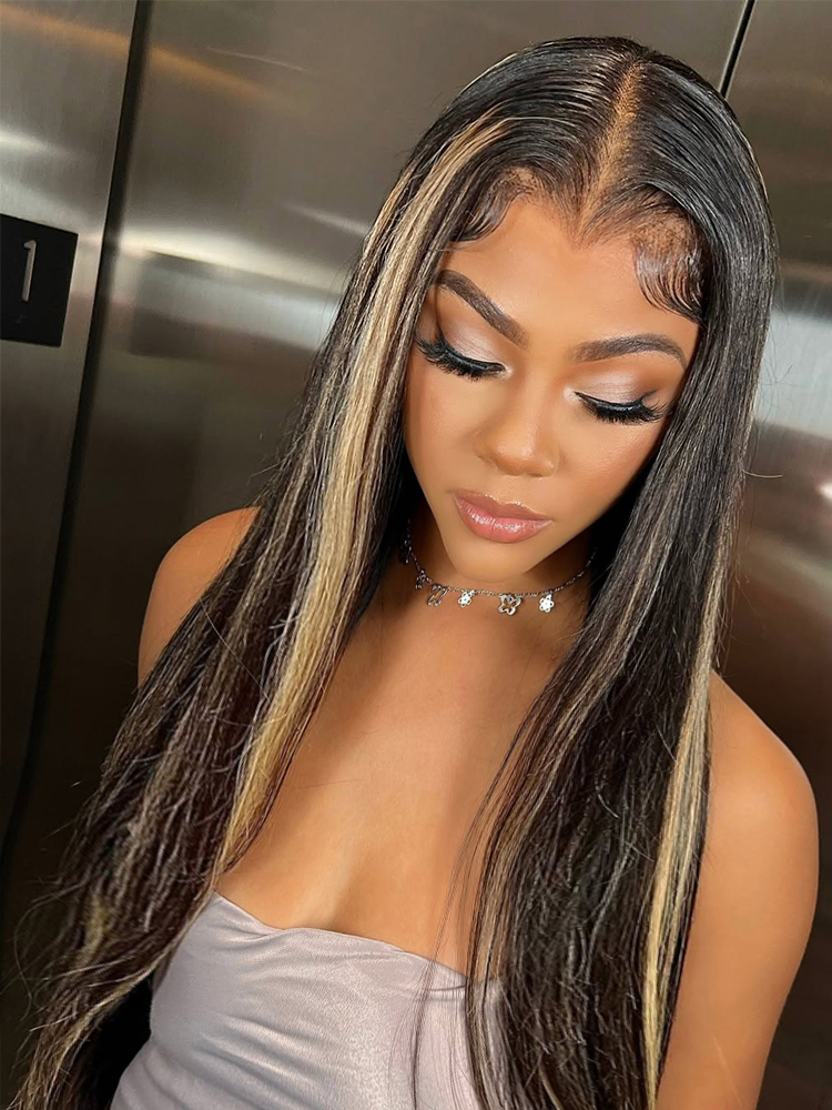 Highlight Ombre Straight Wig With Dark Roots