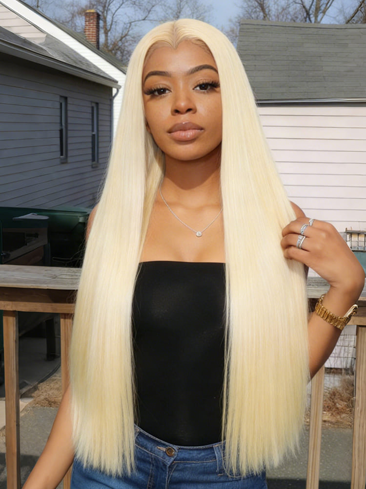 Double Drawn Top Grade Blonde Body Wave M Hairline Straight HD Lace Wig