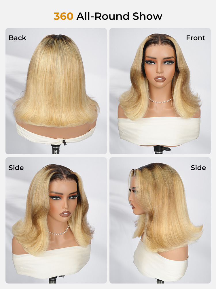 Brown Roots Blonde Ombre Bob Wig