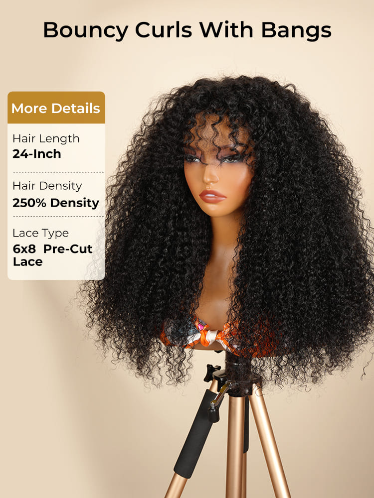 bouncy curly wig with bangs