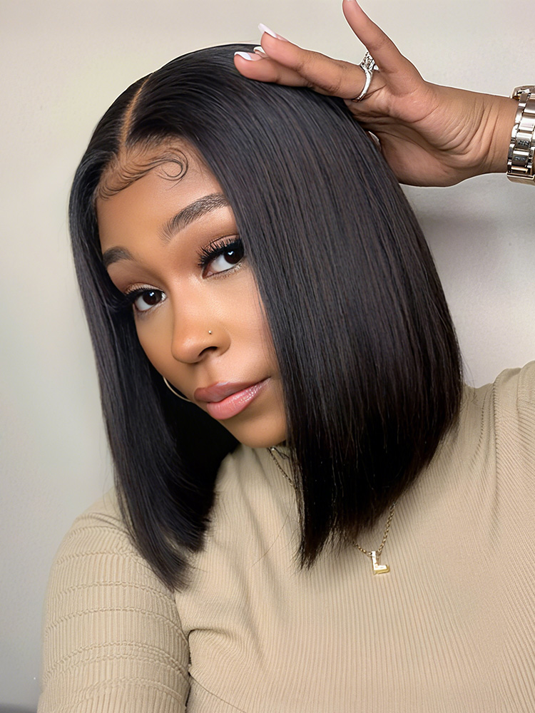 Straight Natural Black Lace Bob Wig　