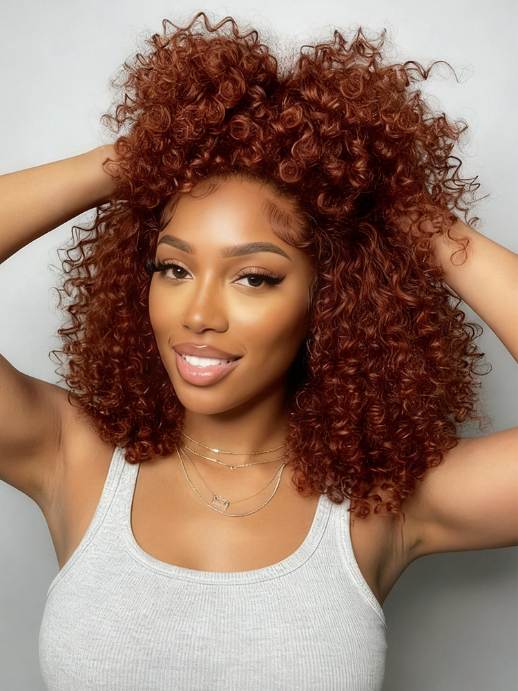 Bouncy Curly Ginger Color Human Hair Wig