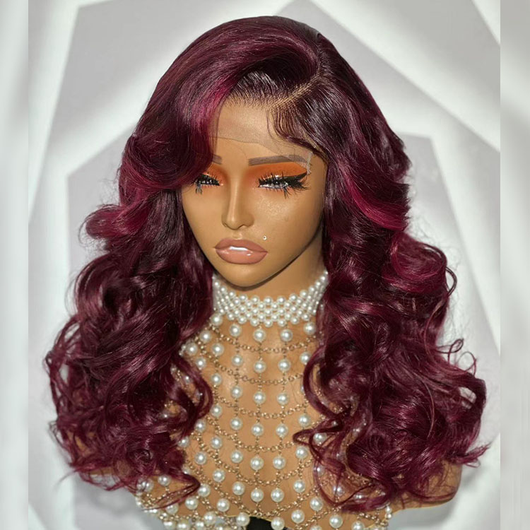Burgundy Hair With Highlights Glueless Wig