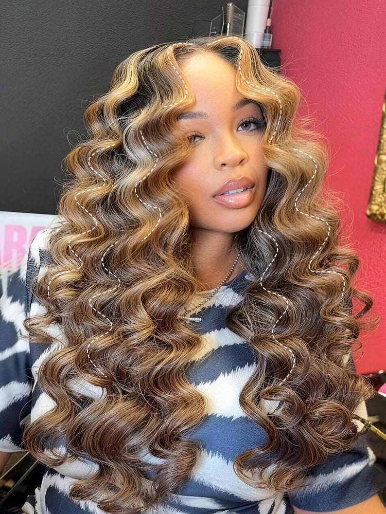 brown highlight loose deep wave wig