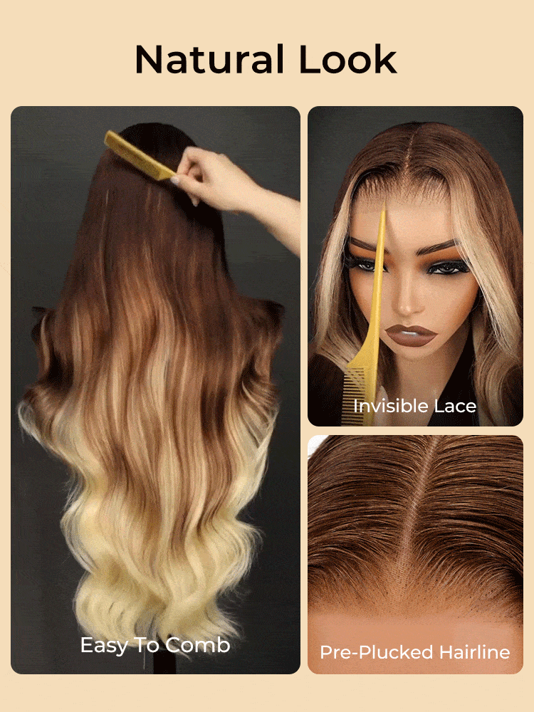 Blonde Skunk Stripe Layered Wigs