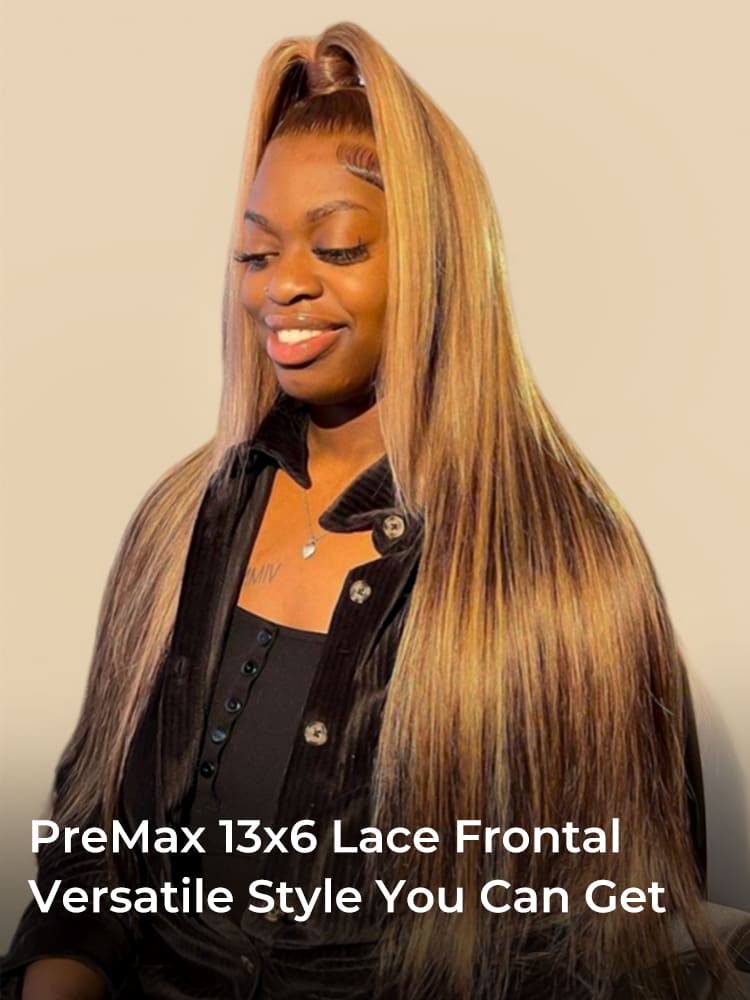 silk straight wig with blonde highlights