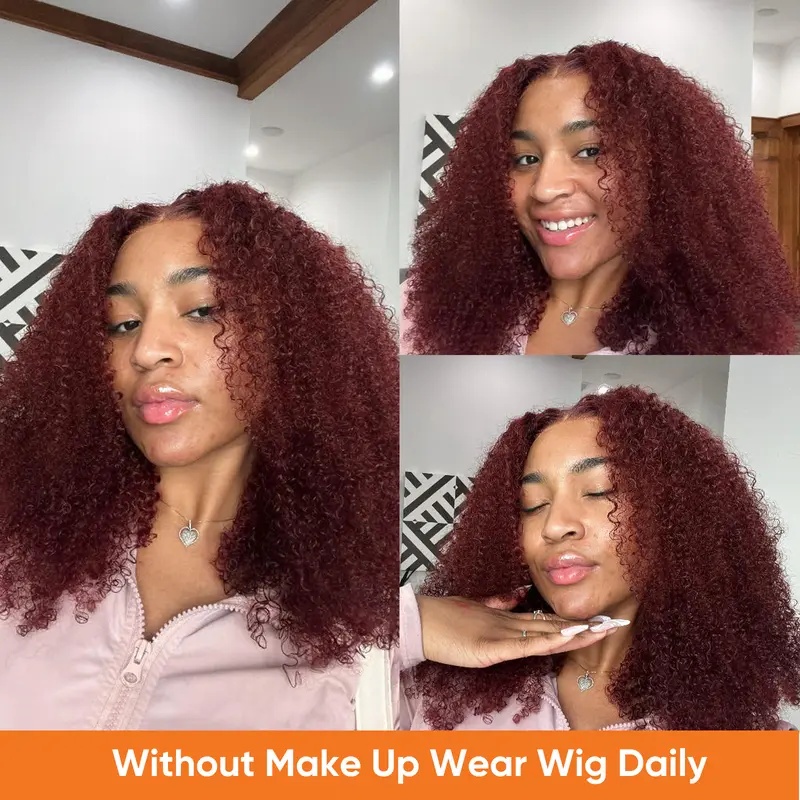 red kinky curly lace front wig