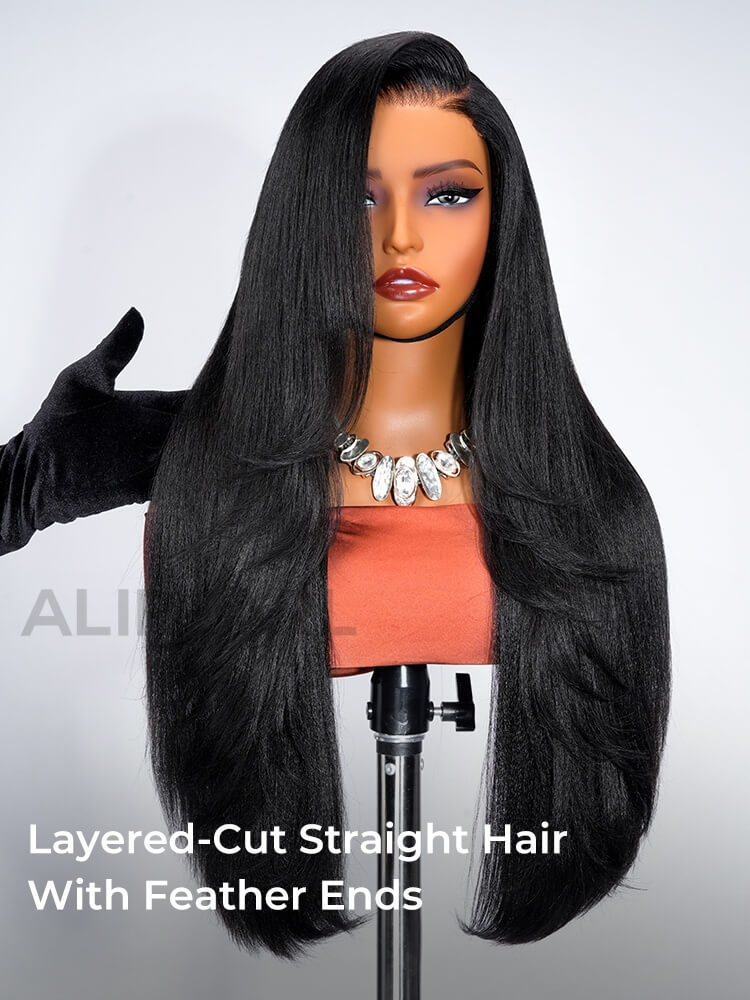 light yaki straight wig with gently curled