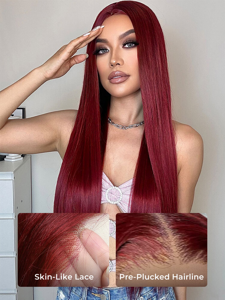 99J Burgundy Straight Large Lace Wig