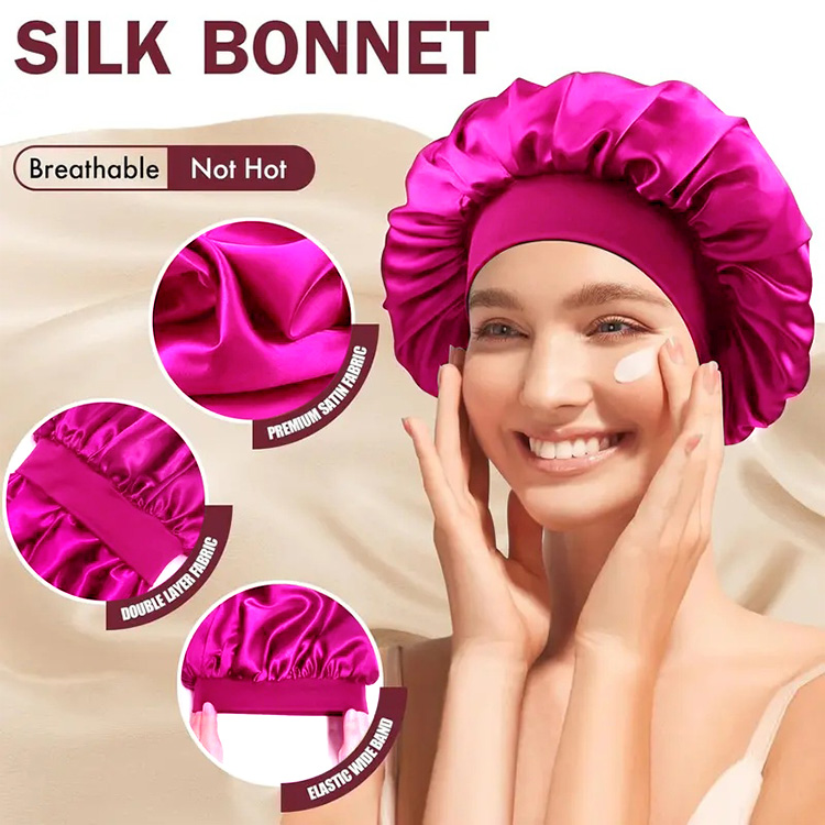 (Random Color)Satin Silk Hair Bonnet Sleep Night Cap Bonnet Hat For Hair Care